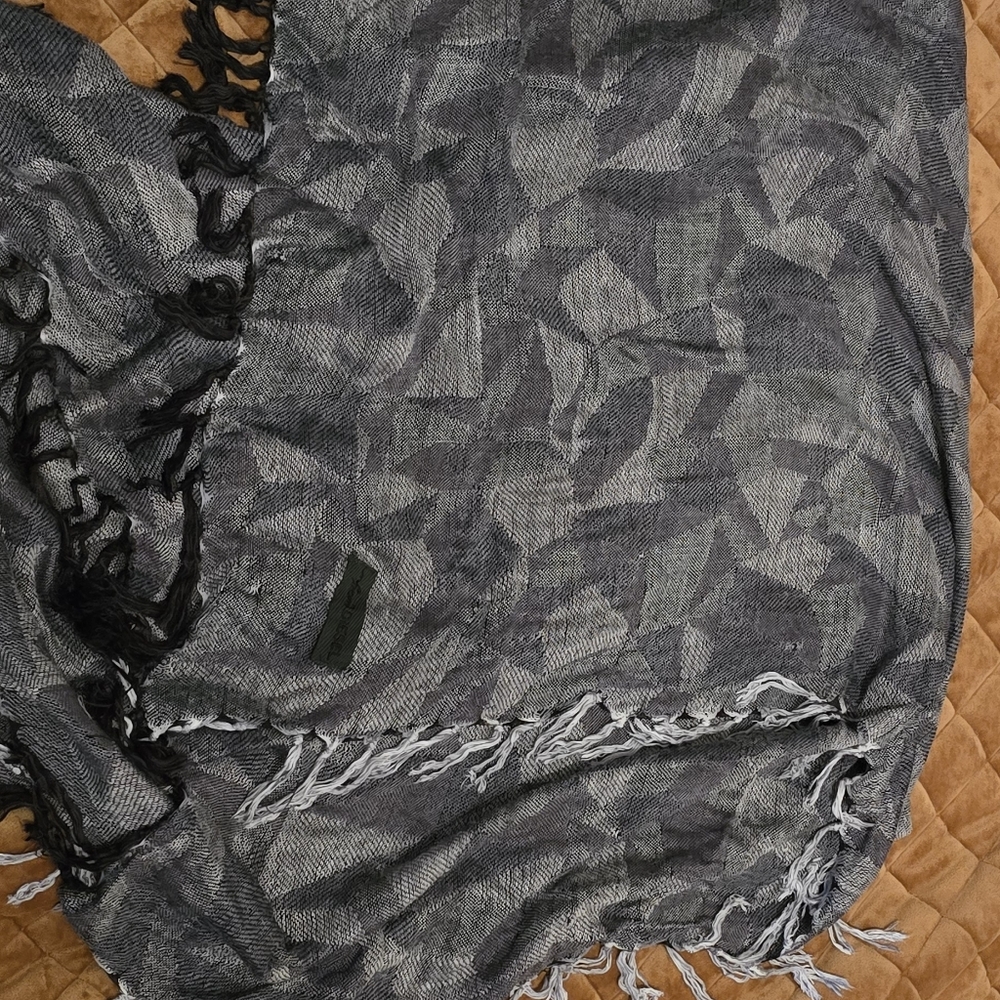 Gray and Black Fringed Scarf DIESEL - Picture 3 of 6